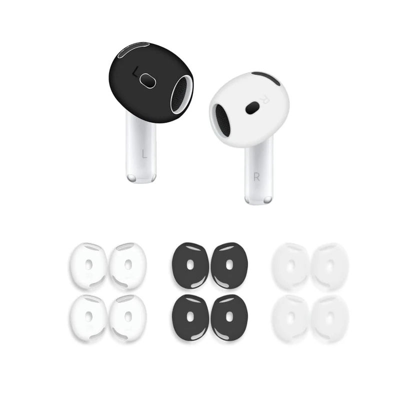 LOVE MEI 6 Pairs AirPods 4 Ear Tips - Silicone Anti Slip White/Black