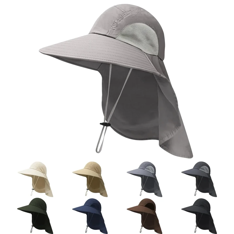 NPQQUAN Mens Sun Hats for Men Women with Neck Flap Wide Brim UV Protection Hiking Fishing Hat LightGrey（Lightweight）