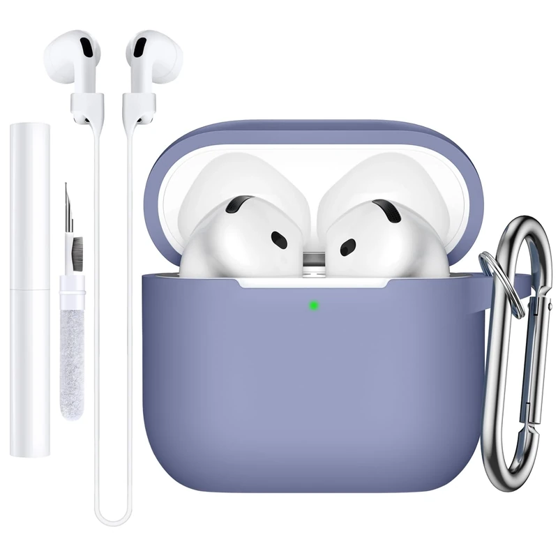 Charlam Soft Case for AirPods 4 - BlueGrey with Keychain