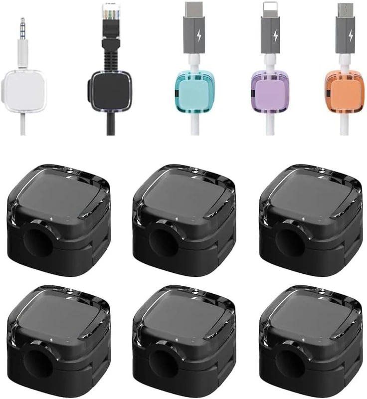 2024 New 6 Pack Charging Cable Magnetic Cable Organizer Storage Holder, Cord Organizer Magnetic Cable Management Clips, Phone USB Charging Cable Storage Holder Strong Adhesive Wire Holder (Black)