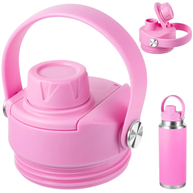 Lid for Yeti Rambler 26 36 46 64 oz Bottles, Screw Top with Flex Handle, Chug caps for Yeti Kids Jr 12 18 Ounce Cup, BPA Free Leakproof Cover, Replacement Water Bottle Accessories, Wildflower fuchsia