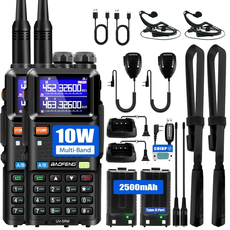 BAOFENG 5RM Ham Radio 10W Long Range Handheld NOAA Weather Receiver 2500mAh Battery UV-5RM Radio with Programming Cable,Speaker Mic,Tactical Antenna,Type-C Charging,2Pack - Image 1