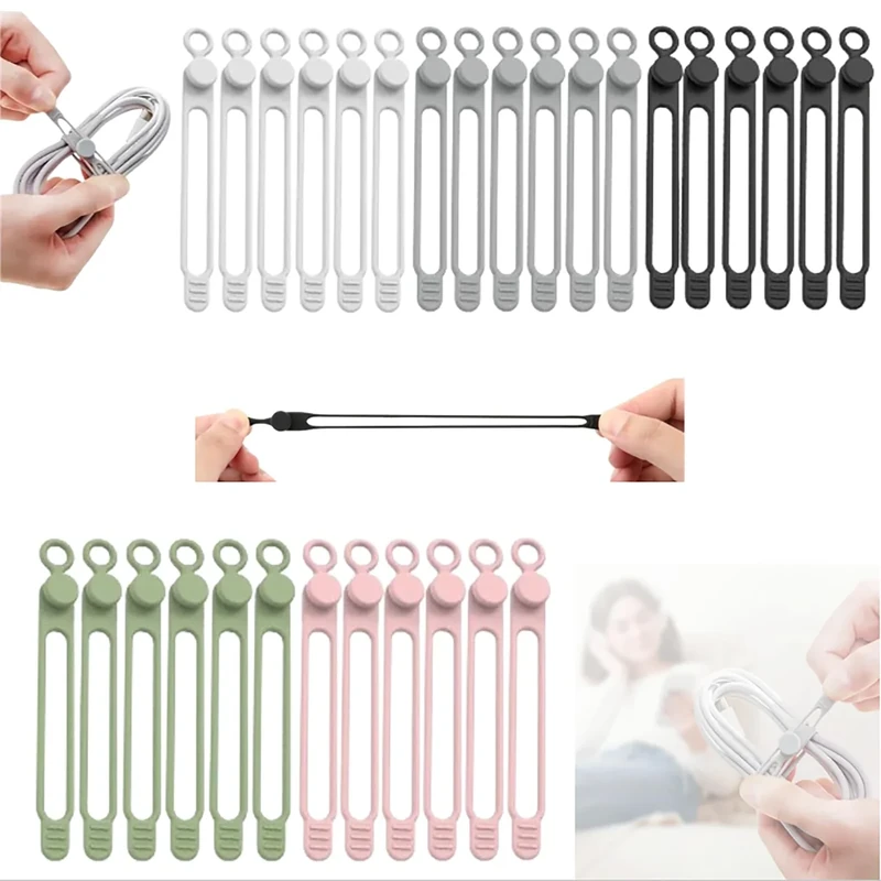 PUSKIU 2026 Silicone Cable Ties - Reusable 30 Pack Elastic Organizer