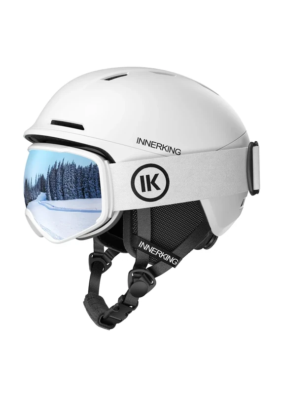 InnerKing Snowboard Helmet Set with Ski Goggles, Lightweight Protection Snow Sports Helmet and Glasses for Men and Women Adults-White M