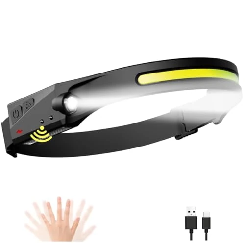 KYEKIO Headlamp Rechargeable 1Pack, LED Headlamp, 5Mode Headlamps for Adults, 230° Wide Beam Head Lamp with Motion Sensor, Head Lamps LED Rechargeable, Head Lights for Forehead Running Camping