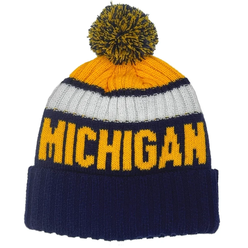 Hoiboo Michigan Beanie Knit Hat with Pom Winter Cuffed Cap Sport Fans Gift for Men Women