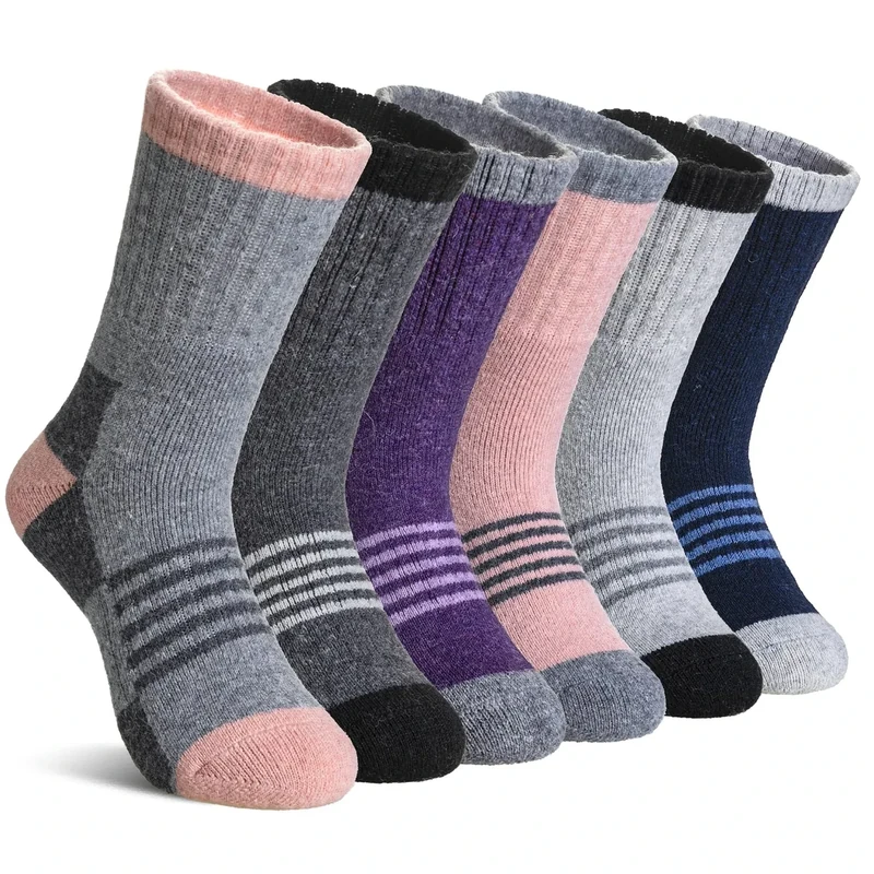 DoSmart Kids Hiking Walking Socks, Boys Girls Toddlers Merino Wool Warm Socks,Wicking Cushion Crew Socks(Mix Color A,13-15 Years)