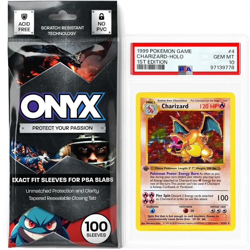 ONYX PSA Slab Sleeves - Graded Card Sleeves, PSA Perfect Fit Clear Cards Sleeves, Card Protector Sleeves, Exact Fit Plastic Trading Bags, Cover Guard Saver Holder Sleeve Grading Baseball, Sports, MTG