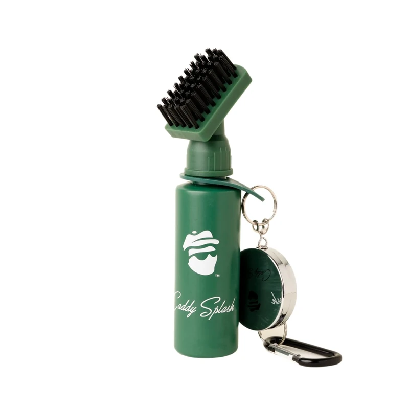 Caddy Splash Premium Golf Club Cleaner with Water - Heavy Duty Retractable Clip- Squeeze Bottle for Easy Cleaning with Nylon Bristles- Holds 4 Oz Water - Golf Accessories- USA Company (Green)