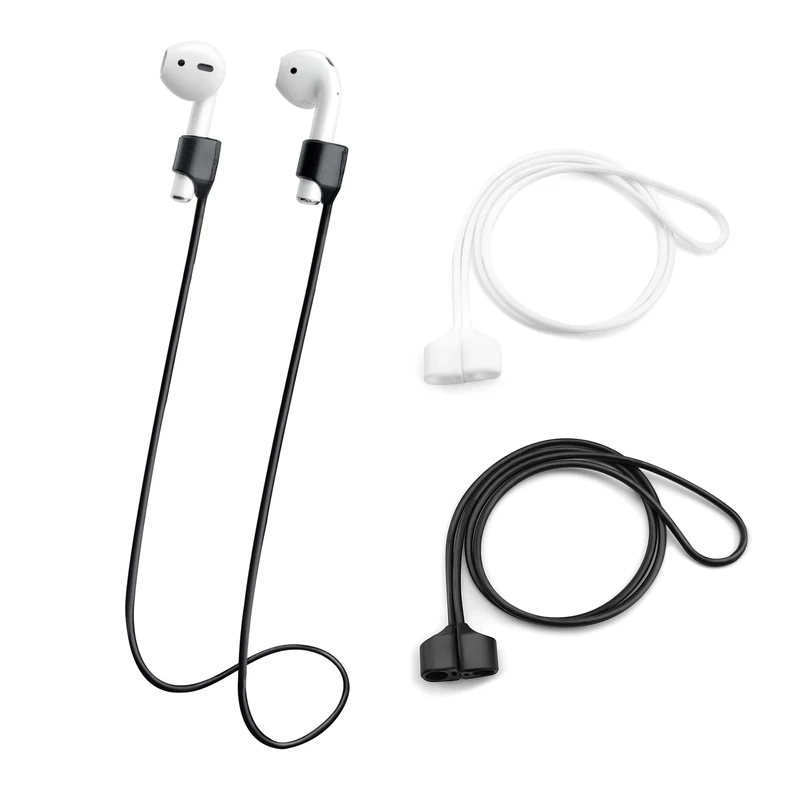 BlingKingdom 2 PCS Magnetic Anti-Lost Straps Soft Silicone Wireless Earbud Lanyards for Sports Running (Black and White)