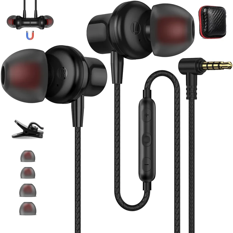 ASKUBSKU 3.5mm Headphones 5.9 ft Long Cord Wired Earbuds with Microphone Noise Cancelling Earphone HiFi Stereo Clear Call Volume Control Plug in 3.5mm Jack Wired Ear Buds for Laptop Chromebook PC