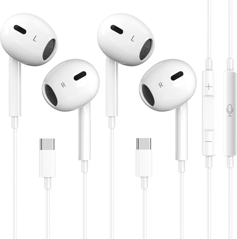 Nvnceiw USB-C Earbuds 2 Pack for iPhone 17/16/15 - Mic & Remote