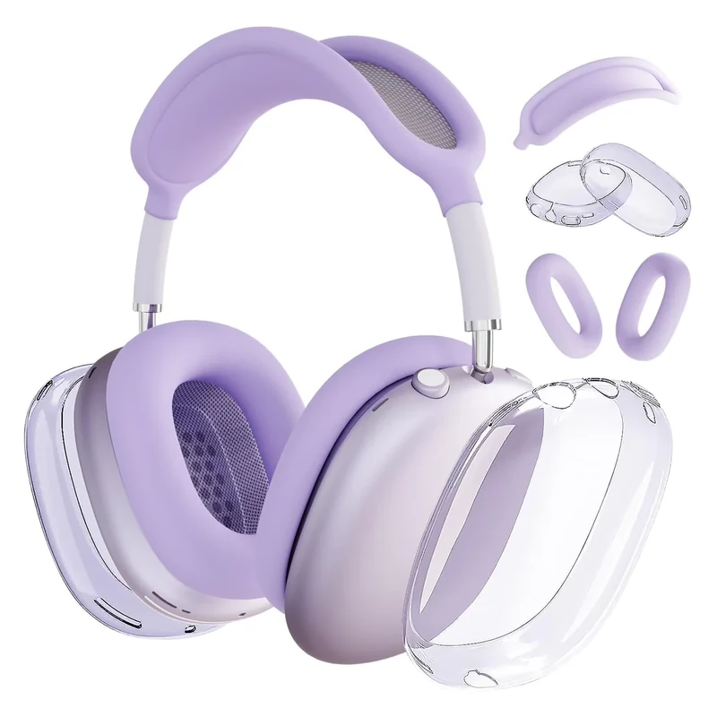 MOLOPPO Clear Soft TPU & Silicone Cover Set for AirPods Max - Purple