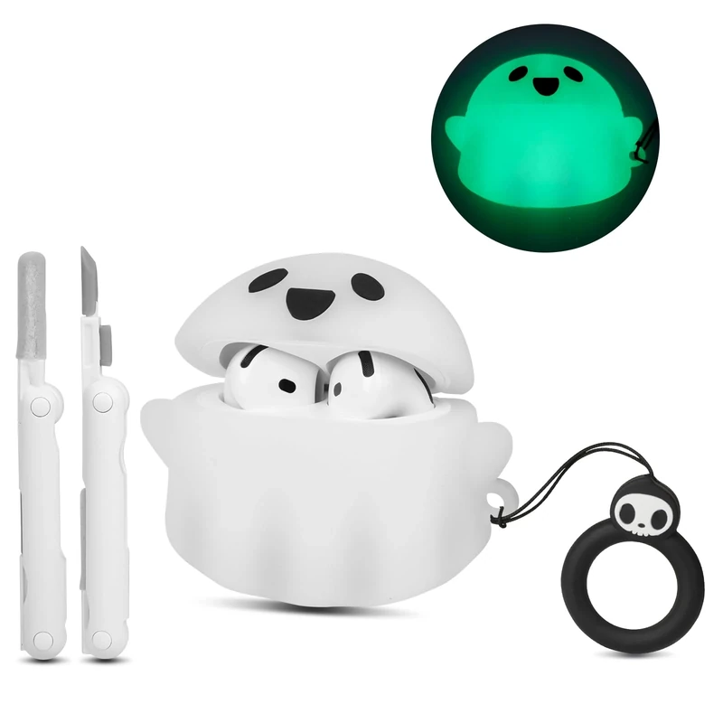 CCXNAS for AirPods 4 Case Cover 2024 with Cleaner kit, [Glow in The Dark] Cute Ghost Case for Apple AirPods 4th Generation, Soft Silicone Anime Funny Airpods 4 Gen Cases for Women Men
