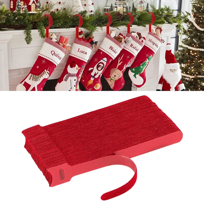 70 PCS Christmas Garland Ties Holiday Plant Cable Straps, Adjustable Xmas Decorative Nylon Reusable Hook and Loop Design, 7.87 Inch Long (red)