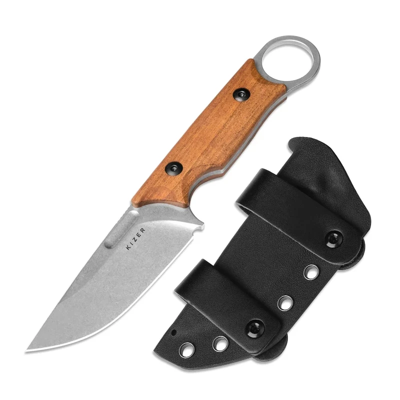 Kizer Cabox Fixed Blade Hunting Knife - 3.36" 154CM Steel, Mkuruti Wood Handle, Sheath Included - Survival Camping Knife 1048M3