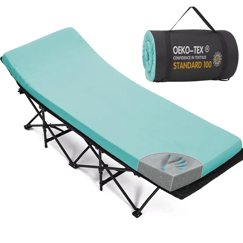 CYMULA Camping Cot Mattress 2in Memory Foam Sleeping Pad,Soft Warm Non-Slip Camping Mattress Topper with Retaining for Adults,Portable Roll up Pad for Travel（75 * 30 * 2,Aqua Blue）