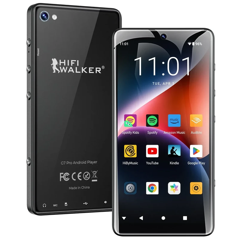 HIFI WALKER G7 Pro MP3 Player with Dual Cameras, Android 13, 3GB RAM+32GB ROM, Bluetooth 5.0, WiFi, 5.2" Touchscreen, Spotify, MP4 Music Player with Speaker, YouTube, Audible, 160GB Expandable