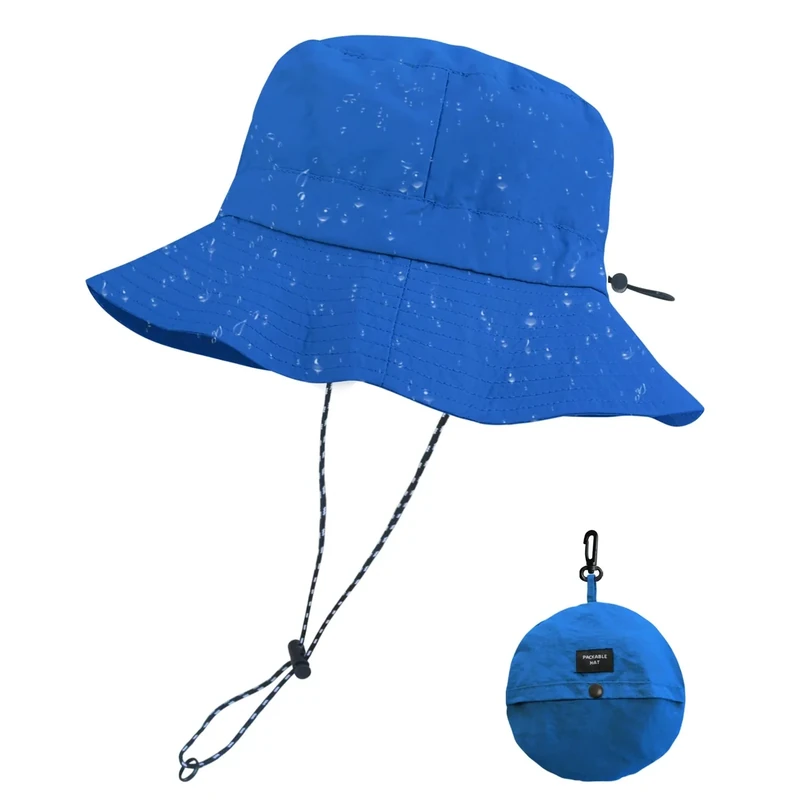 PFFY Quick Dry Waterproof Packable Bucket Hat for Women Men Outdoor Sun Hats with Detachable Chin Strap RoyalBlue