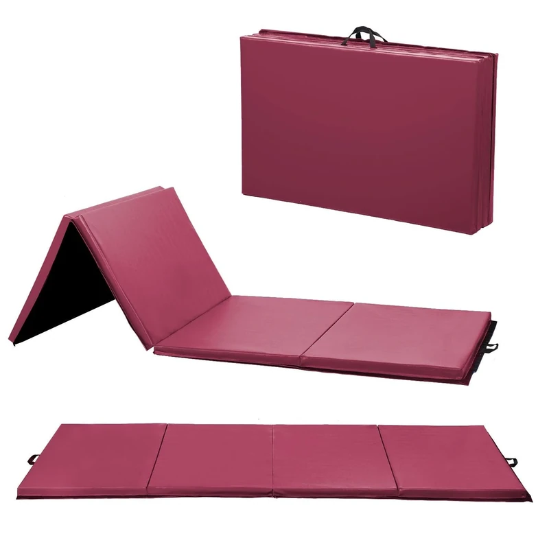 Gymnastics Tumbling Mats Portable Gymnastics Mat 4 Folding Tumbling Mat 4'x8'x2"Thick Yoga Mat Exercise Mat with Carrying Handles for home Workout outdoor Yoga Gymnastic