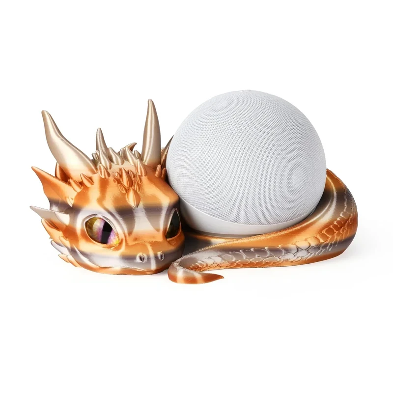 Dragon Stand for Echo Dot 4th/5th Gen, 3D Printed Smart Speaker Holder and Exquisite Desktop Decoration (Gold Bronze) - Image 1