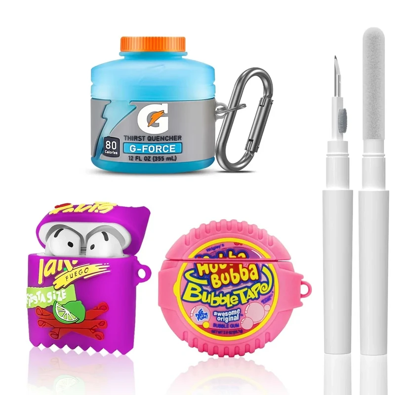 FGERWZ 3Pack AirPods 4 Case - 3D Food Silicone Cover, Keychain & Pen