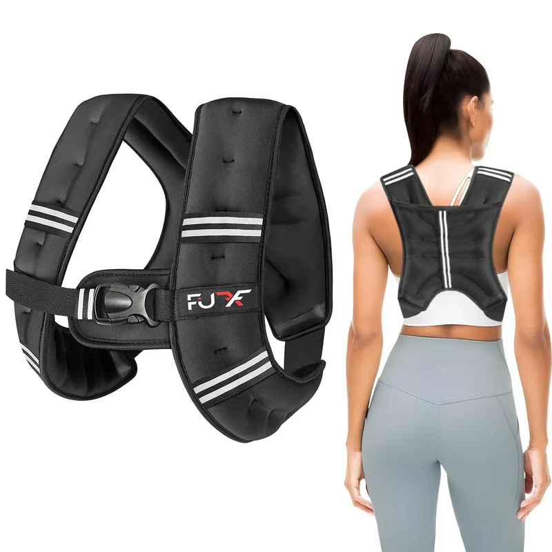 FUFF Weighted Vest Woman, 10 LB Womens Weight Vest for Walking, Strength Training Weight Vests for Female Men, Reflective Stripe Fitness Body Vest for Workout Running Jogging (Black)