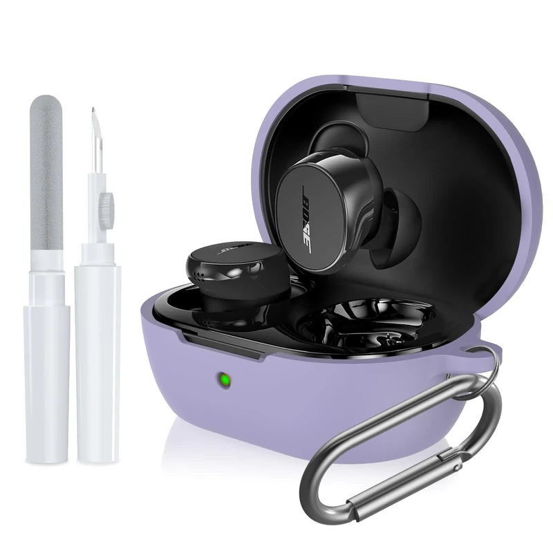 for Bose New QuietComfort Earbuds Case Cover, Soft Silicone Case for Bose New QuietComfort Earbuds 2024, Shockproof Protective Skin Cover with Cleaner Kit & Carabiner (Purple)