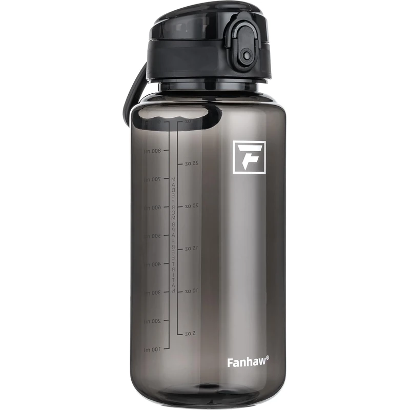 Fanhaw 32 Oz Clear Tritan Water Bottle, BPA-Free & Leak-Proof, Wide Mouth with Anti-dust Chug Lid, Reusable Plastic Bottle for Gym, Travel, School & Office (Black)