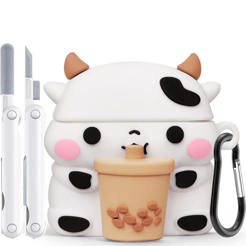 Skyconser 3D Boba Tea Cow AirPods 4 Case - Cleaner Kit & Soft Silicone
