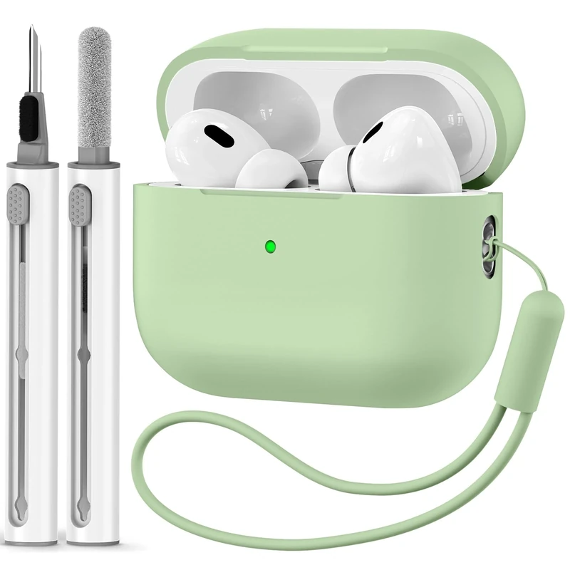 Ljusmicker for AirPods Pro 2nd Generation Case 2022/2023 with Cleaner Kit,Soft Silicone Protective Case for Apple AirPod Pro 2 Gen Case Cover for Women Men,AirPods Pro Case with Lanyard-Pastel Green