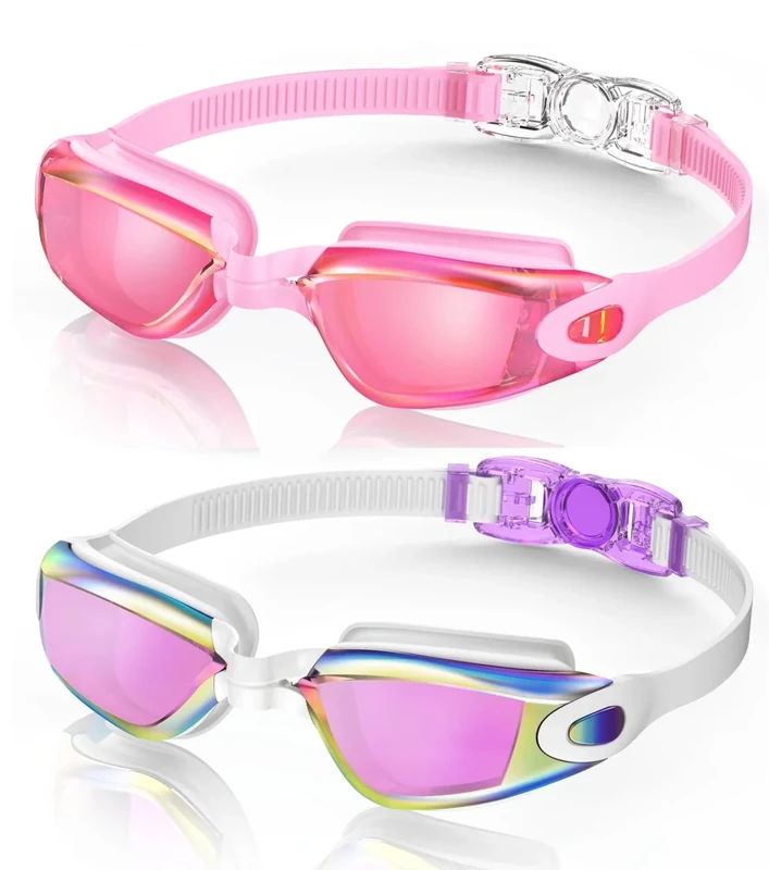 Aegend Swim Goggles, 2 Pack Swimming Goggles No Leaking Adult Men Women Youth, Purple White & Light Pink