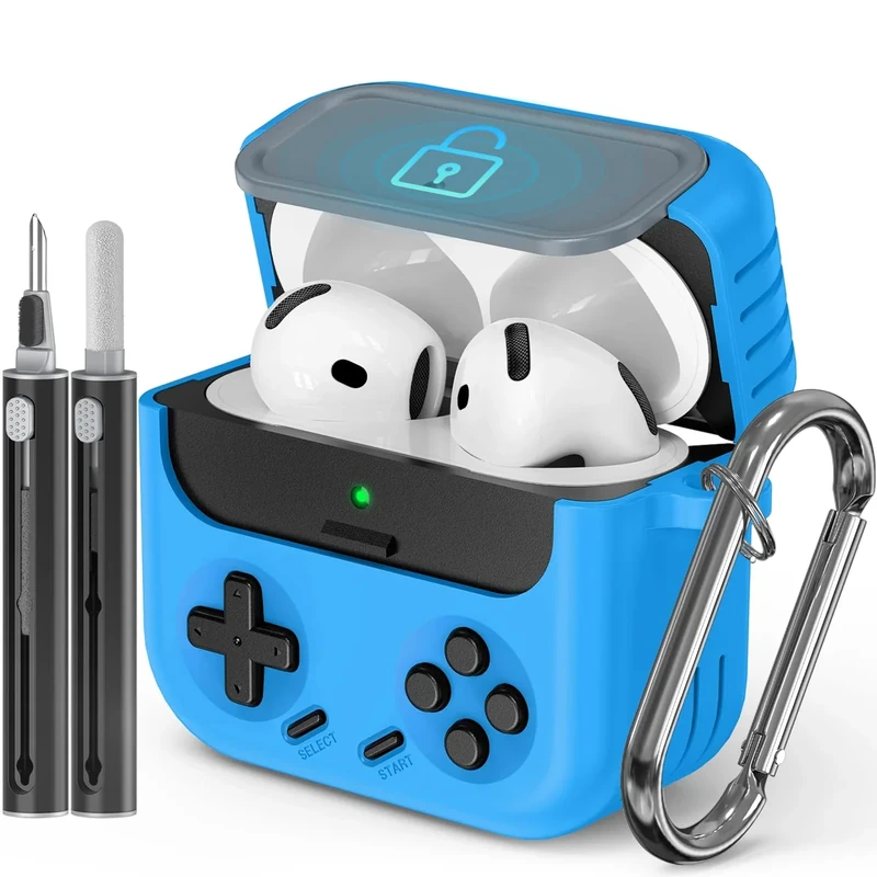 Inesore Airpods 4 Lock Case - Classic Game Console Design (Blue)