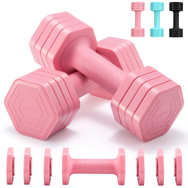 EQUIPRO Adjustable Dumbbell Set, 4 in 1 Weights for Women at Home, Hand Weights Dumbbells for Women, Each 2lb 3lb 4lb 5lb Fast Adjust Weight with Soft TPU Handle for Home Gym Exercise Training
