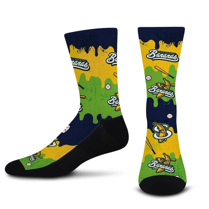 For Bare Feet SAVANNAH BANANAS Logo Drip Crew Sock Team Colors YOUTH