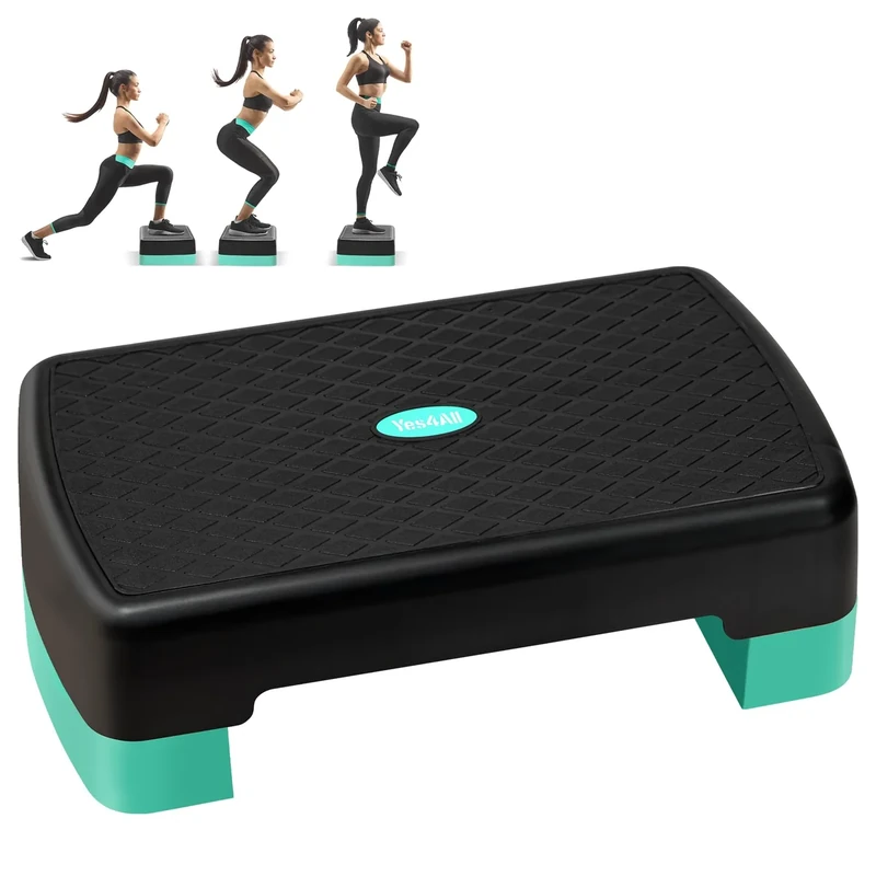 Yes4All 18.9" Aerobic Exercise Step Platform with 2 Risers, Adjustable Height Workout Stepper 3" 5.1" for Home Gym