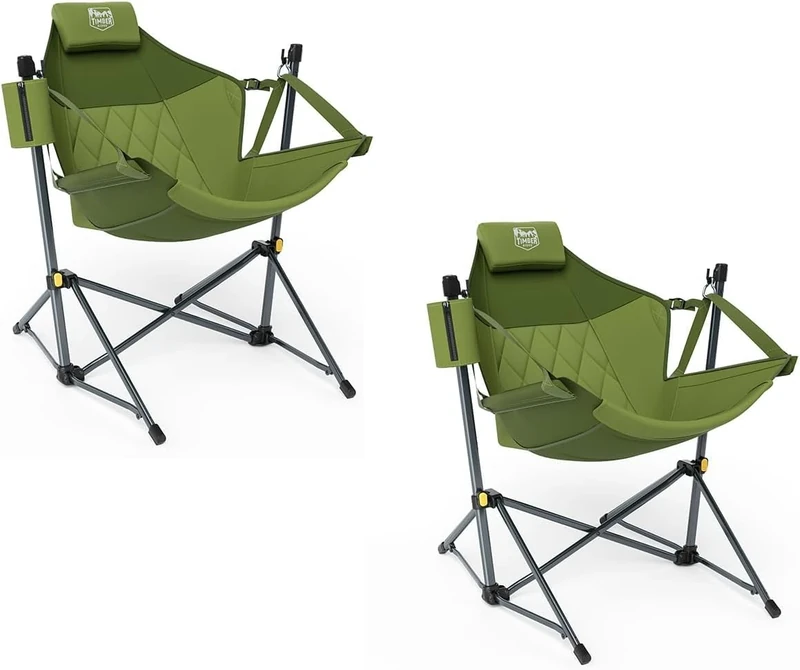 TIMBER RIDGE Hammock Camping Chair with Adjustable Backrest, Heavy Duty Folding Hammock Chair Supports 300lbs, Portable Hammock Chair for Camping, Travelling and Patio, Green 2 Pack