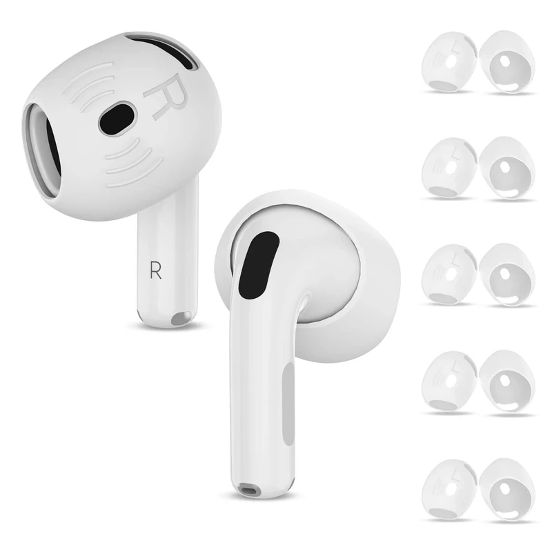 QINZAC 5 Pair Silicone Ear Tips for AirPods 4 - Thin Anti Slip White