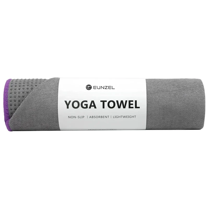 Eunzel Hot Yoga Towel - Microfiber Non Slip Yoga Mat Towel with Grip Dot Sweat Absorbent Towel for Hot Yoga, Pilates and Fitness 72" x 24", Dark Grey/Purple