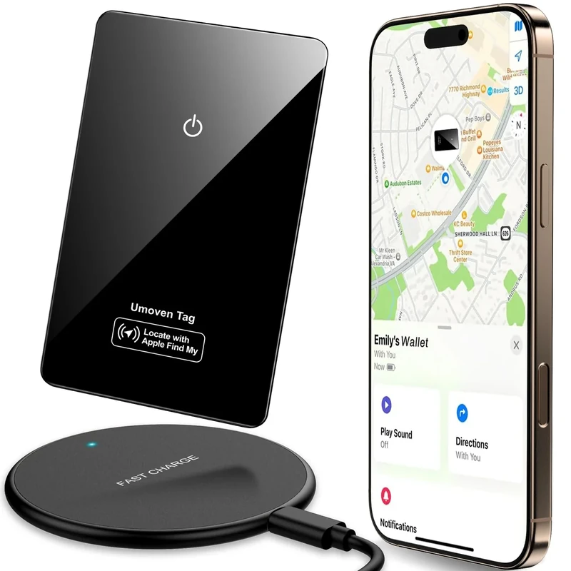 Tracker Card for Apple Find My(iOS Only) - Thin Wallet Finder with Wireless Charger - Item Locator for Wallet, Luggage Tags, ID Card and More - IP68 Waterproof