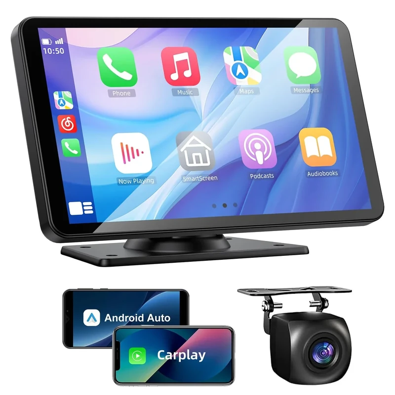 VUKARUAL Wireless Carplay and Android Auto Screen for Car, 7" HD Portable Touch Screen Car Stereo with Bluetooth, Backup Camera, Navigation, Mirror Link for All Vehicles