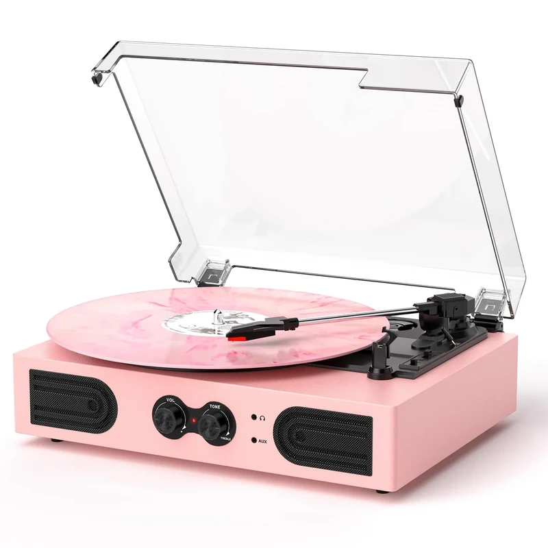 DANFI AUDIO DF Pink Vinyl Player - 3 Speed, Bluetooth, Speakers