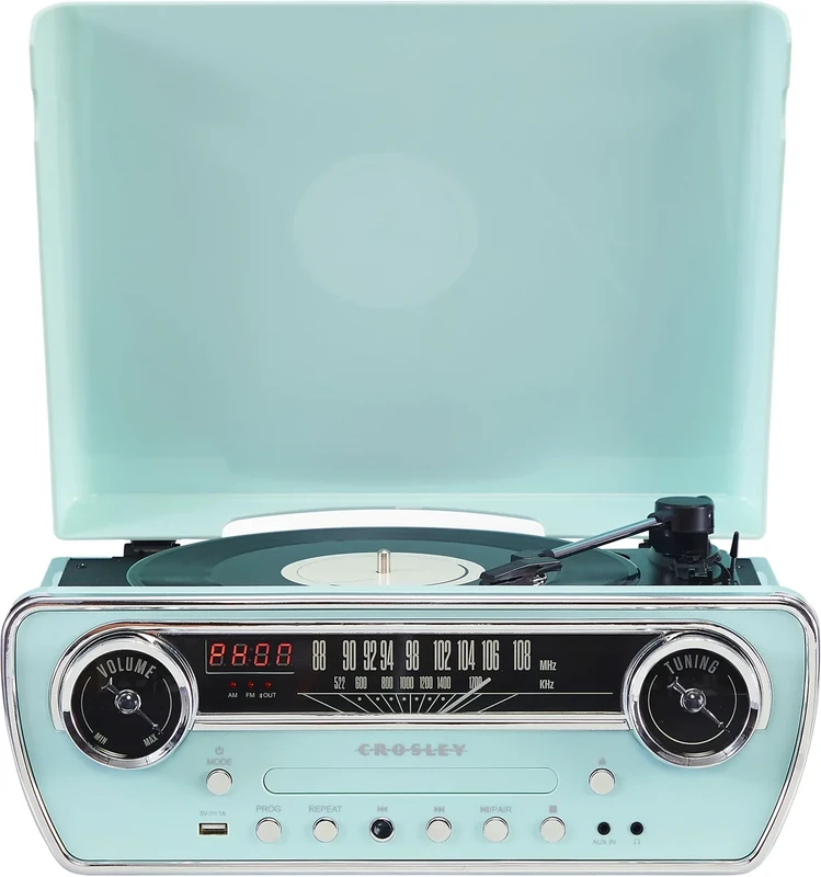 Crosley CR6047A-AB Powel 7-in-1 Bluetooth Record Player - Aqua Blue