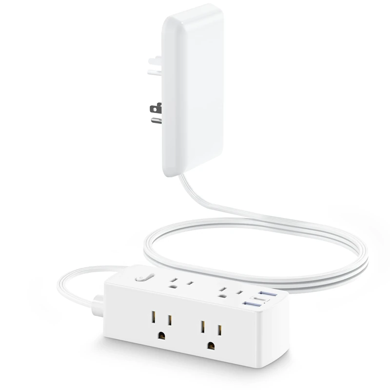 Olcorife Flat Extension Cord Strip - 6 Outlets, 3 USB, 2000J Surge