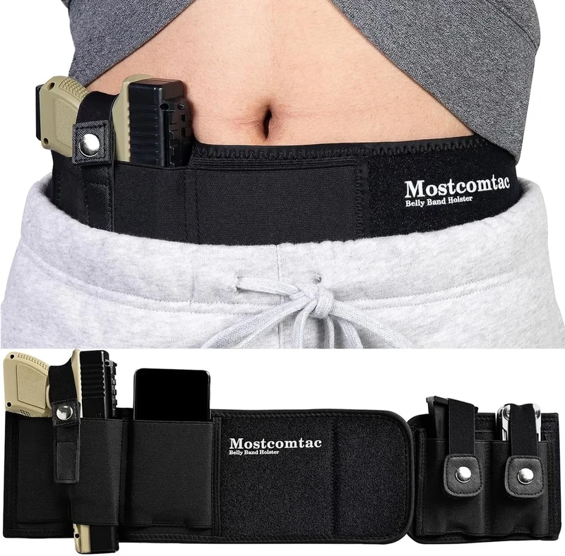 Mostcomtac Belly Band Holster for Men & Women - Comfortable Carry Gun Holster for 9MM and 380 with Breathable Neoprene, Fits Glock 19 17 42 43 43x, Taurus, Ruger LCP, S&W M&P Shield for Most Handguns