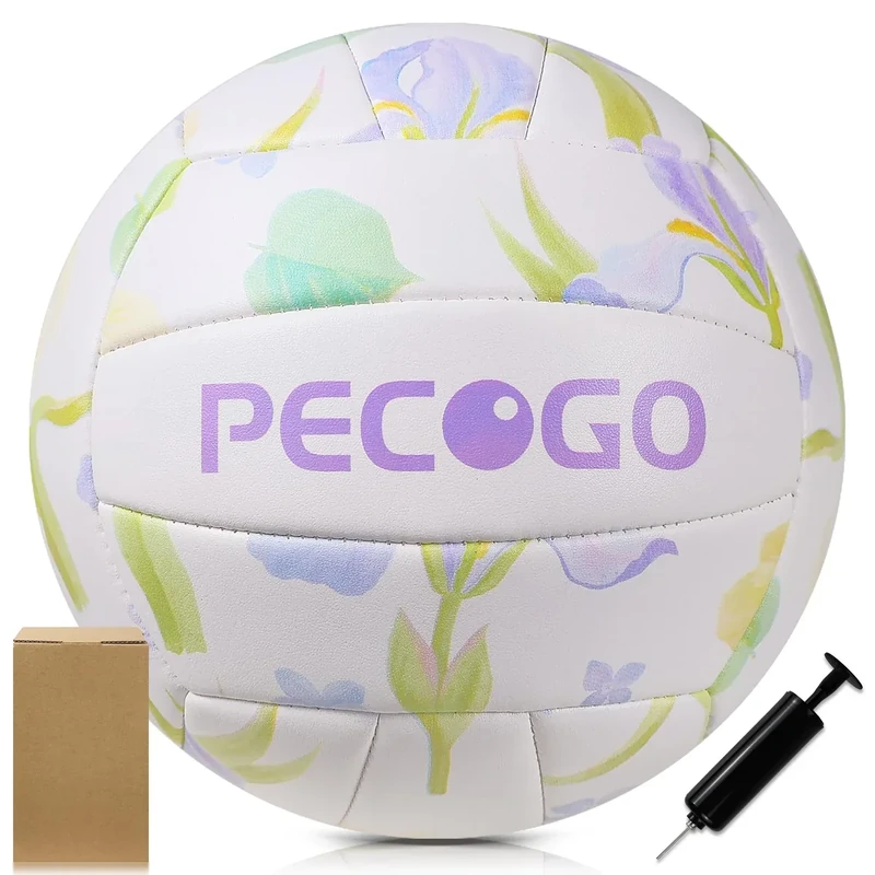 PECOGO Volleyball Size 5 PU Leather Soft Indoor Outdoor Irises Flower Volleyballs Sports Training Game Play Ball for Beginner, Teenager, Adult(Gift Box,with Pump)