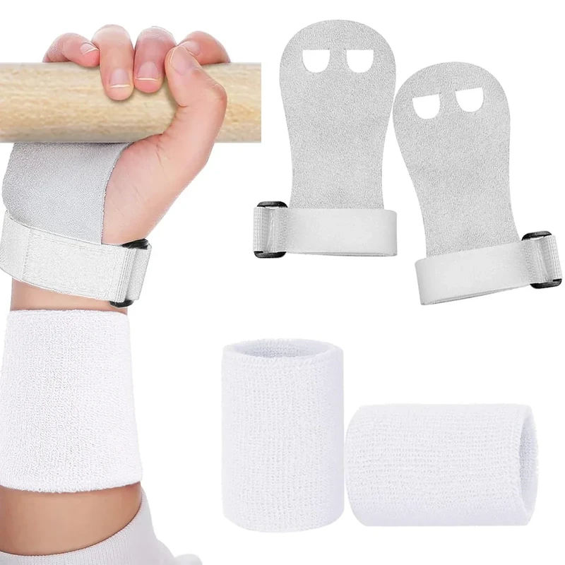 heqxwl 2PCS Gymnastics Hand Grips Gloves Wristbands, Gymnastic Hand Grips Gymnastic Bar Palm Protection and Wrist Support Sports Accessories for Boys Girls Youth Kids Workout and Exercise (White, M)