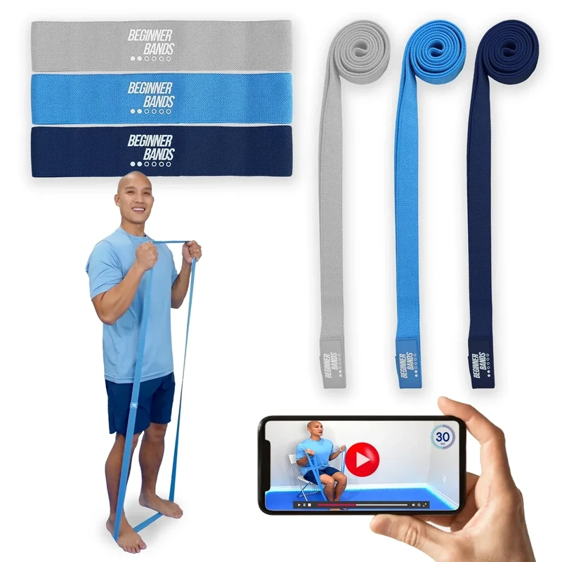 Beginner Bands Set of 6 by Justin Agustin – Specifically Designed for Total Beginners – Gentle Exercise Bands for Seniors & Limited Mobility – Soft Fabric – Home Gym Equipment. Incl. Door Kit & Bag - Image 1