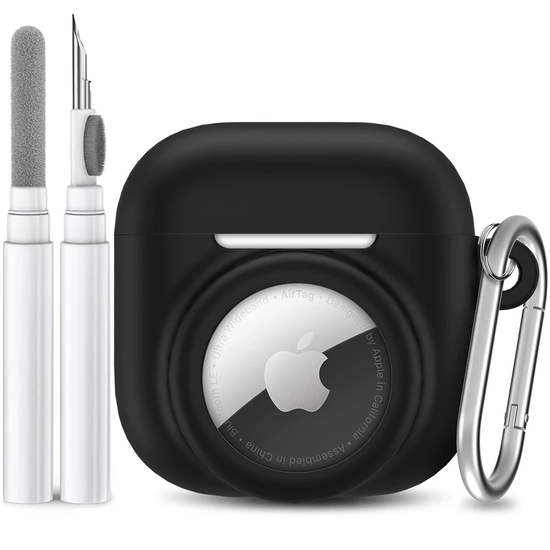 LDSXAY 2-in-1 Silicone Case for AirPods 4 & AirTag - Shockproof Black