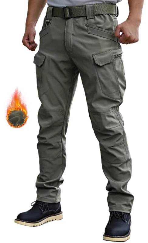 WINRKERY Men's Tactical Pants Work Pants Water Resistant Hiking Pants Military Combat Cargo Pants, Fleeced Grey Large
